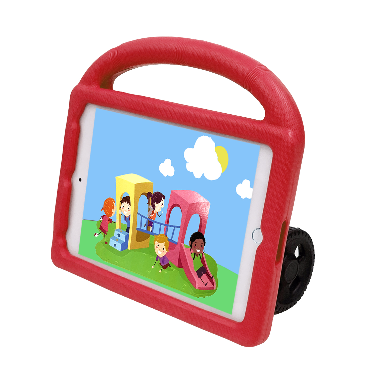 Wheel Kickstand HANDLE Durable Protective Cover Case for iPad 10.2 inch (Black)